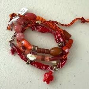 Free People Triple Stacked Bandanna Charm Bracelet NWOT